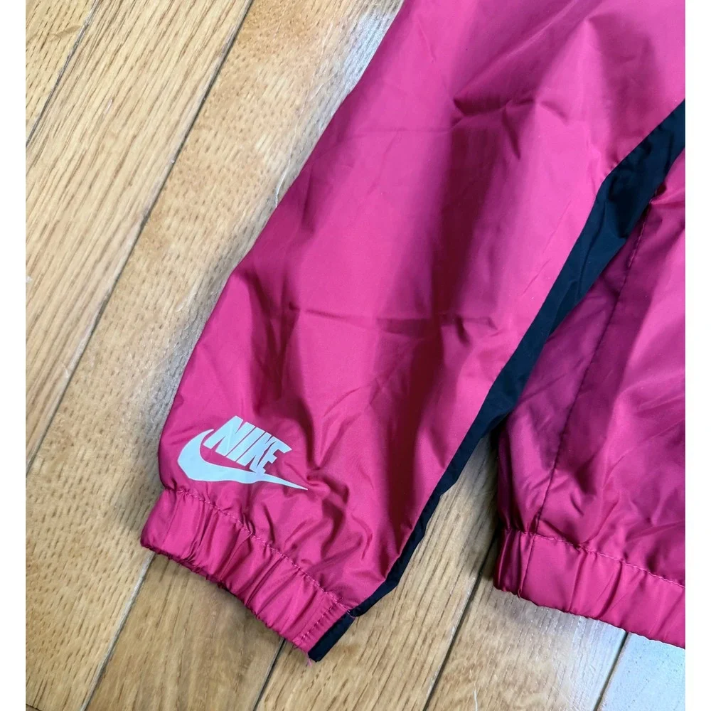 Nike Kids Pink Black Fleece Lined Windbreaker‎ Hooded Jacket Size 6 5-6 YRS